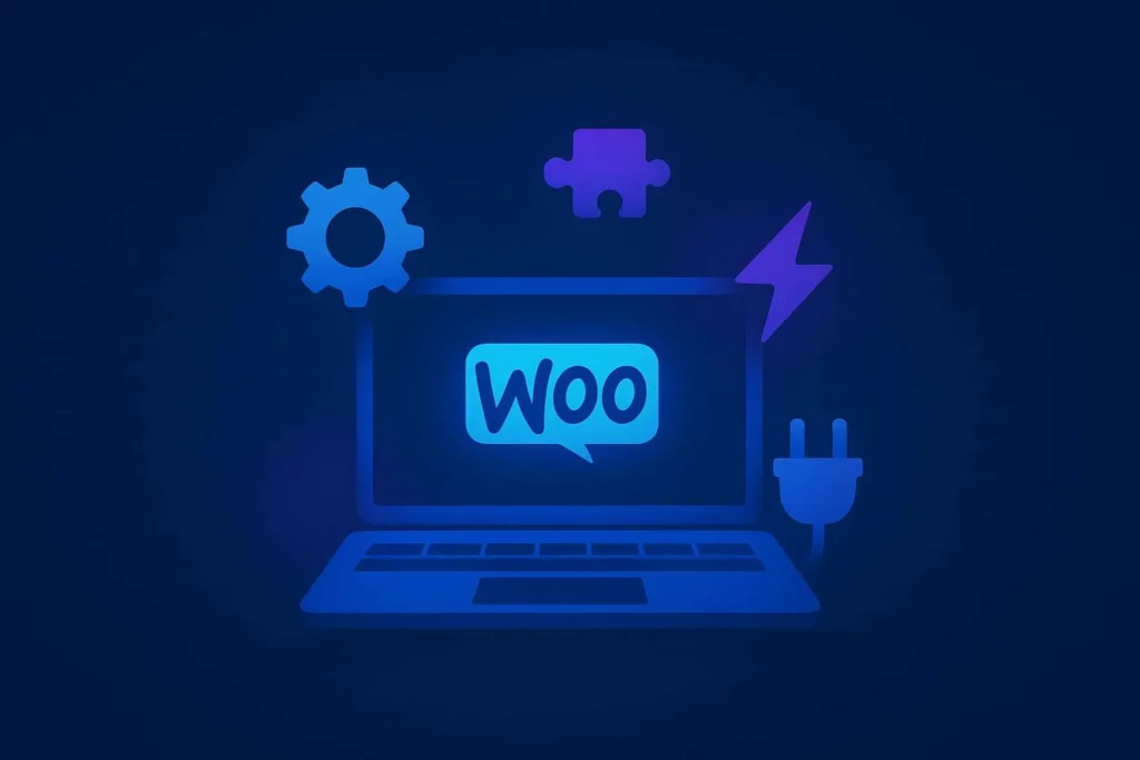 WooCommerce plugin ecosystem illustration showing online store optimization, integrations, and performance enhancements
