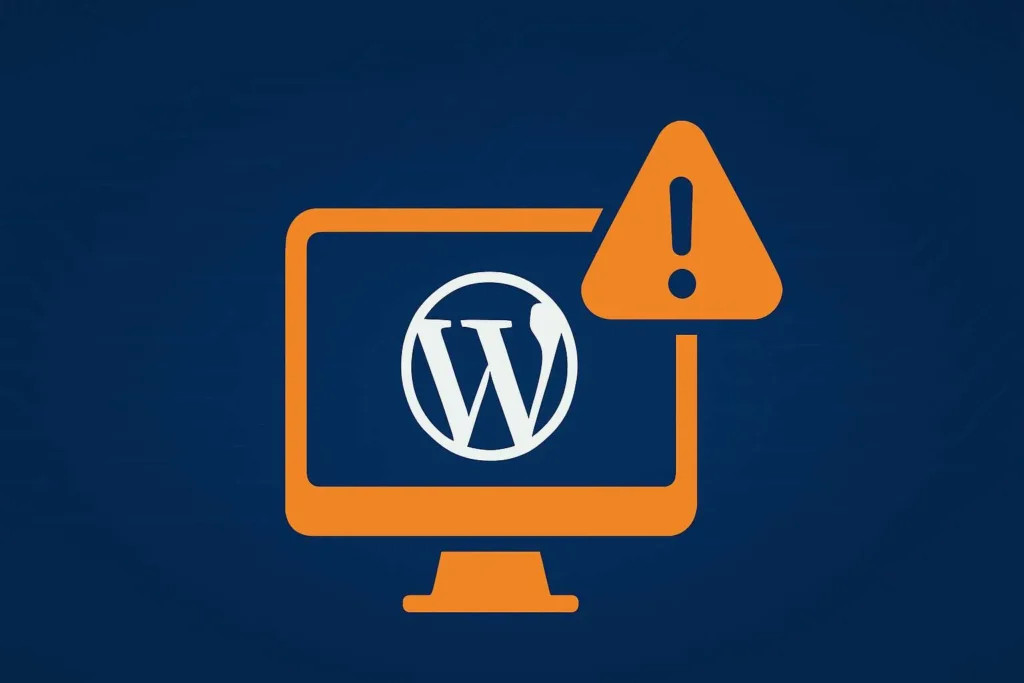 WordPress website interface displayed on a laptop, representing growth challenges and the need for a more advanced website