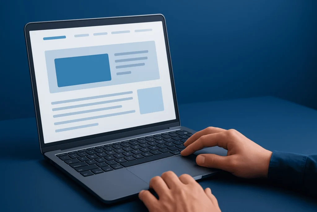 Person managing and updating a modern website on a laptop to show why set-it-and-forget-it websites no longer work Person managing and updating a modern website on a laptop to show why set-it-and-forget-it websites no longer work