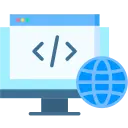 Web design icon showing a computer screen with coding symbols, representing responsive web design in Kandy.