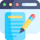 Content writing icon with a browser window and pencil, representing professional copywriting for SEO friendly websites in Kandy.