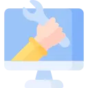 Website maintenance icon showing a hand holding a wrench on a computer screen, representing reliable support from a website design company in Kandy.