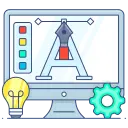 Logo design icon showing creative design tools on a computer screen, representing professional branding by a web design agency in Kandy.