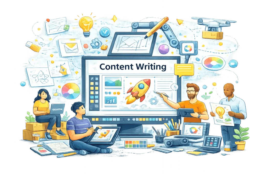 Content writing team planning and creating website content
