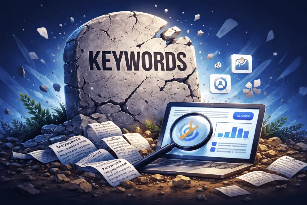 Illustration showing the end of keyword stuffing and the rise of smarter SEO strategies in 2026 Illustration showing the end of keyword stuffing and the rise of smarter SEO strategies in 2026