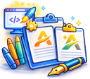 Logo concept design icon showing sketches, typography, and creative tools