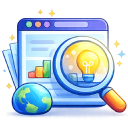 Brand discovery and market research icon with data insights and strategy analysis