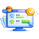 Ecommerce customer journey icon showing product selection, pricing, and purchase flow