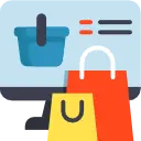 Ecommerce website icon with shopping bags and online cart, representing professional ecommerce website development in Kandy.